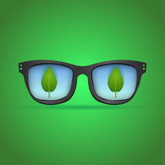Flat Vector Glasses with Leaves in Lenses – Eco Friendly Style