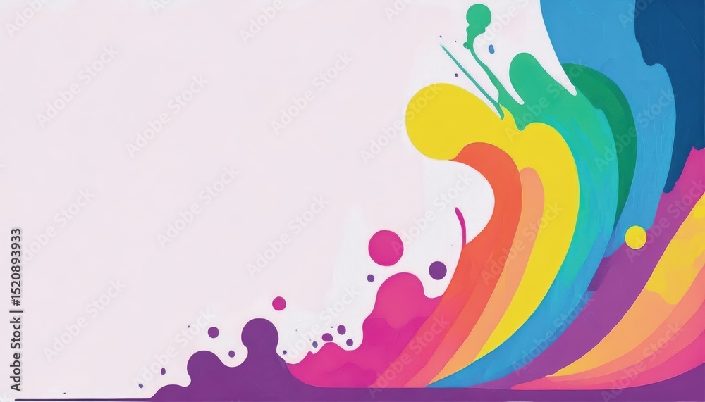 Poster abstract colorful wave pattern with fluid curves and dotted elements in vivid orange, pink, blue, an