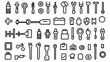 Tools and equipment showcase workshop graphics industrial setting aerial view design concepts for creatives