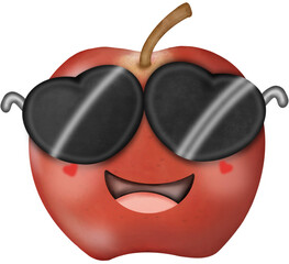 Set Cute Playful Cartoon Fruit Character summer with Big sunglasses and Friendly Face to hand drawn style.	
