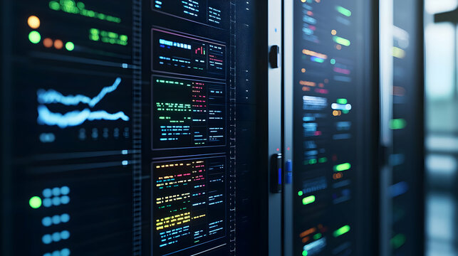 Close Up View Of Illuminated Server Rack Displays