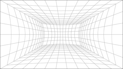 3d wireframe perspective grid room template design vector illustration background. Empty 3 dimension virtual room with perspective wireframe grid geometric sketch. Cyber virtual line interior frame.