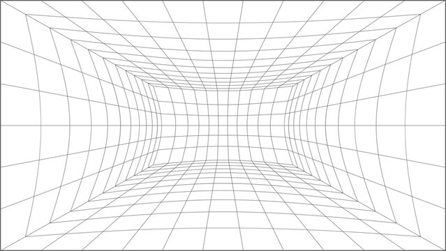 3d wireframe perspective grid room template design vector illustration background. Empty 3 dimension virtual room with perspective wireframe grid geometric sketch. Cyber virtual line interior frame.