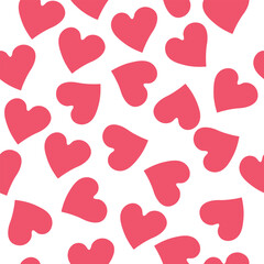 Hand drawn hearts seamless pattern. Continuous line drawing of a heart, black and white vector minimalist love concept illustration.