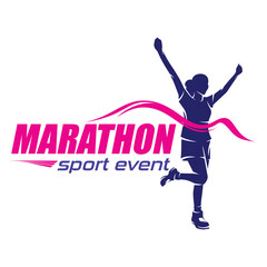 Women Running and Marathon Logo Design Vector