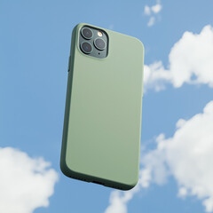 Sage Green Silicone Phone Case Mockup Against a Cloudy Sky