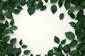 Natural greenery frame minimalist decor leafy background clean aesthetic top-down view fresh concept