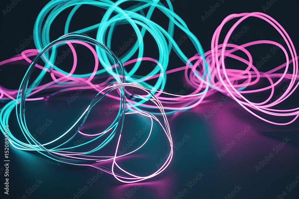 Poster dynamic light waves in teal and pink on dark background enhancing technology understanding digital i