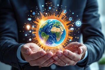 Hands Showcasing a Bright Sphere of Creative Disruption and Innovation