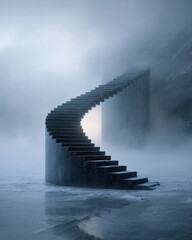 Conceptual staircase structure leading into an abstract empty space