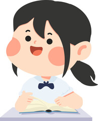 Cute Student Girl Studying Illustration cartoon