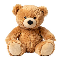 Fototapeta premium Soft teddy bear with round ears and a plush texture, sitting upright. cut out. transparent background