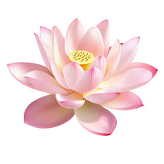 Beautiful pink lotus flower with delicate petals and yellow center, symbolizing purity and tranquility