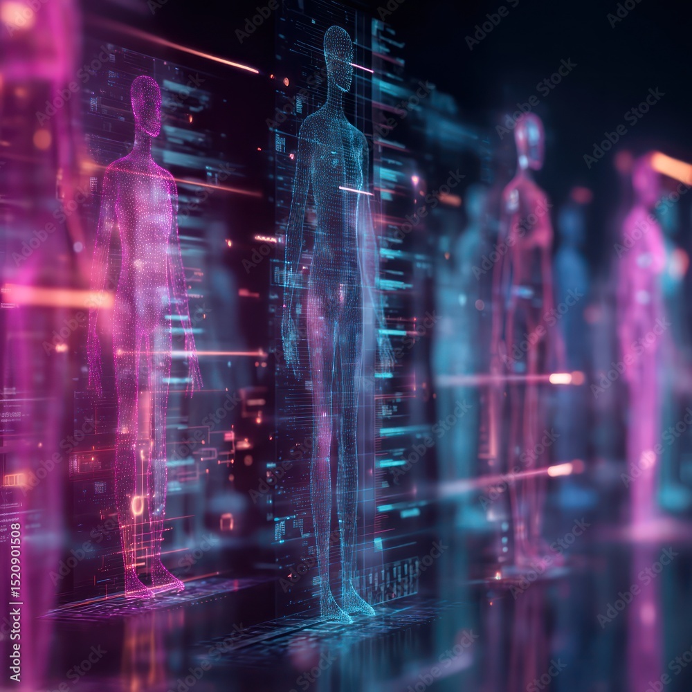 Poster Digital holograms displaying complex health data in a visually appealing format.