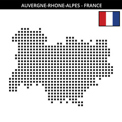 Big square dotted map of Auvergne-Rhone-Alpes in France