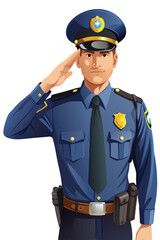 vector of a uniformed police officer saluting with badge and radio, clean style on white
