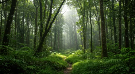 Foto auf Acrylglas Straße im Wald Lush green forest pathway  © Ardiyanto