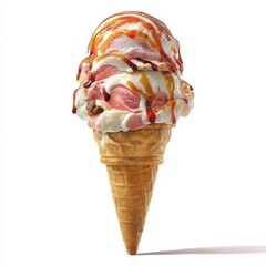 Delicious Ice Cream Cone with Swirls of Flavorful Toppings