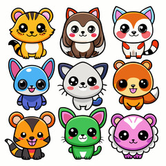 Obraz premium 10 More sticker Cute animals design and bold line black , white background ,full color