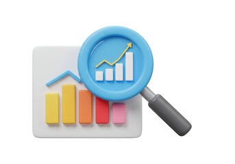 Illustration of a magnifying glass over a bar graph, isolated on white background