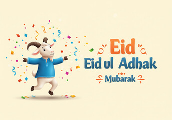 Fototapeta premium Eid ul Adha Mubarak Celebration A Joyful Goat in Festive Confetti