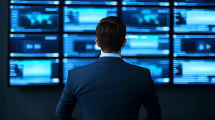 Monitoring cybersecurity threats control room digital data display high-tech environment professional viewpoint