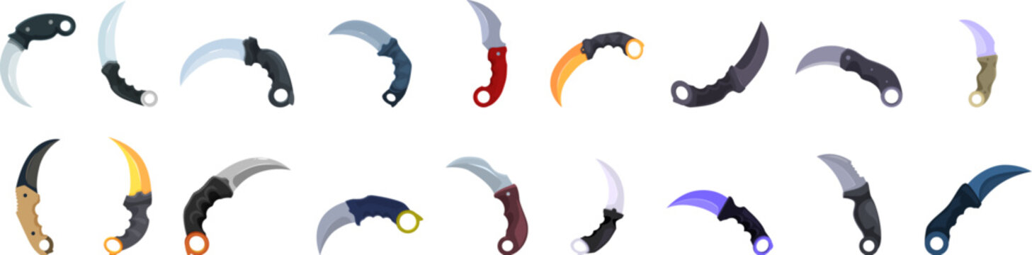Karambit icons set. Karambit icons set, cartoon style, isolated on white background