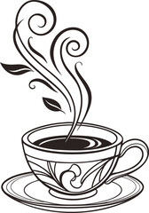 Hot coffee mug with steam, a warm brown beverage for breakfast or cafe