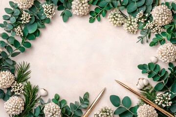 Floral arrangement for event decoration studio image minimalist top-down view nature-inspired aesthetic