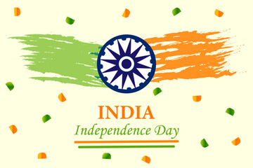 India Independence Day Banner with Ashoka Chakra and Tricolor Brushstroke Design. creative and vibrant design commemorating India's Independence Day.