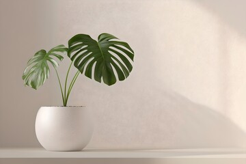 Indoor plant care monstera deliciosa display minimalist home photography bright room close-up aesthetic appeal