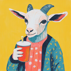 young goat with milk illustration