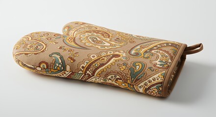 Beige oven mitt with paisley pattern