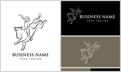 Fototapeta premium Cowboy Bull Riding Logo Design.