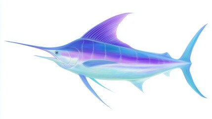 Hand drawn coloured pencil image of a tropical and subtropical game fish Marlin, isolated on white background - 16:9