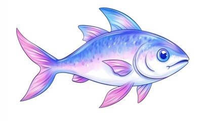 Hand drawn coloured pencil cartoon icon, of a tuna fish isolated on white background 16:9