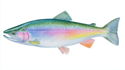 Hand drawn coloured pencil graphic of a Salmon. Isolated on white background - 16:9