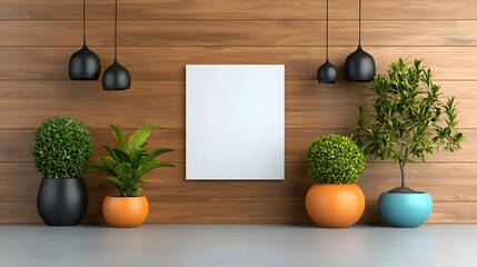 A contemporary office interior with a blank canvas poster mockup