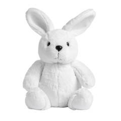 Obraz premium A soft, white stuffed bunny with long ears and a round body, perfect for cuddling and play. cut out. transparent background