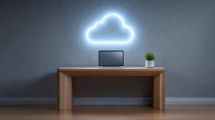 Laptop security in a cloud network system modern workspace environment with computer and technology concepts
