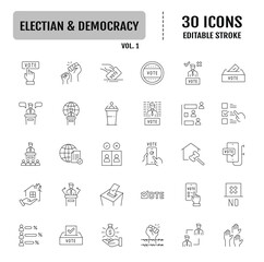 Electian and democracy line icon set. Democracy, vote, politics concept. Editable stroke. Vector illustration