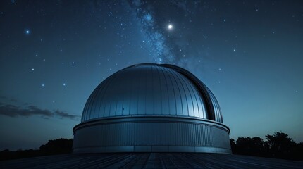 Obraz premium Observatory dome under a starry sky with visible Milky Way and bright celestial objects