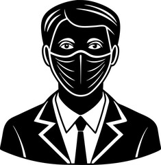 Professional man in suit wearing surgical mask protection against pandemic and airborne illness