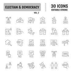 Electian and democracy line icon set. Democracy, vote, politics concept. Editable stroke. Vector illustration