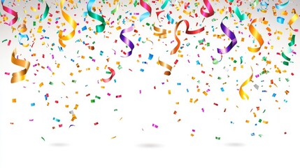 Naklejka premium Colorful Confetti and Ribbons Falling Festive Celebration Background, Illustration, Party Decor, Celebration Celebration,Party
