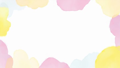 Fototapeta premium soft pastel watercolor cloud frame with yellow, pink, and blue abstract brush edges on white background for greeting card, web banner, baby shower invite, or gentle branding design