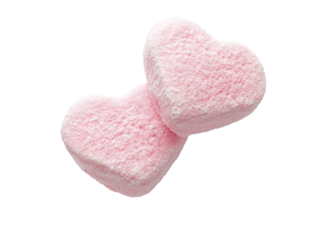 Two fluffy pink heart shaped marshmallows
