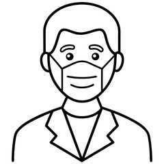 Vector illustration of a person wearing a protective face mask in a simple outlined black and white design
