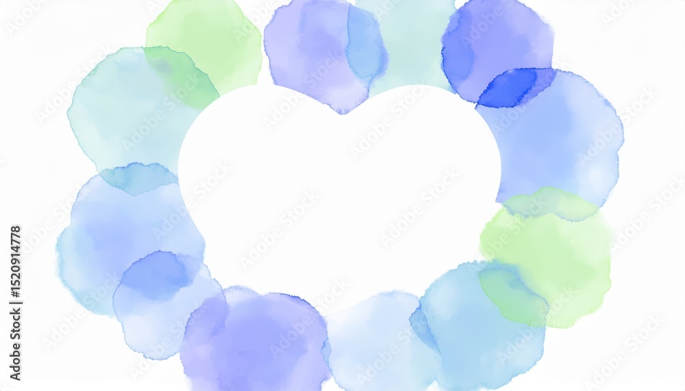 Poster soft pastel watercolor circle border background in green blue and violet tones for web design invitation print or branding with empty central space for text or overlay in modern abstract style

