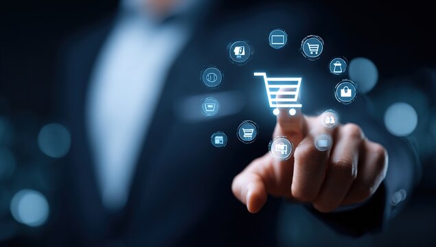 Concept of seller and buyer integrating online for business through electronic commerce on a trade platform in the marketplace._00002_. High quality